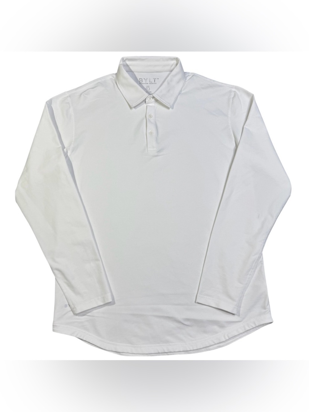 BYLT Basics Executive Polo Lux Men’s Large All White DCSS Long Sleeve Drop Cut